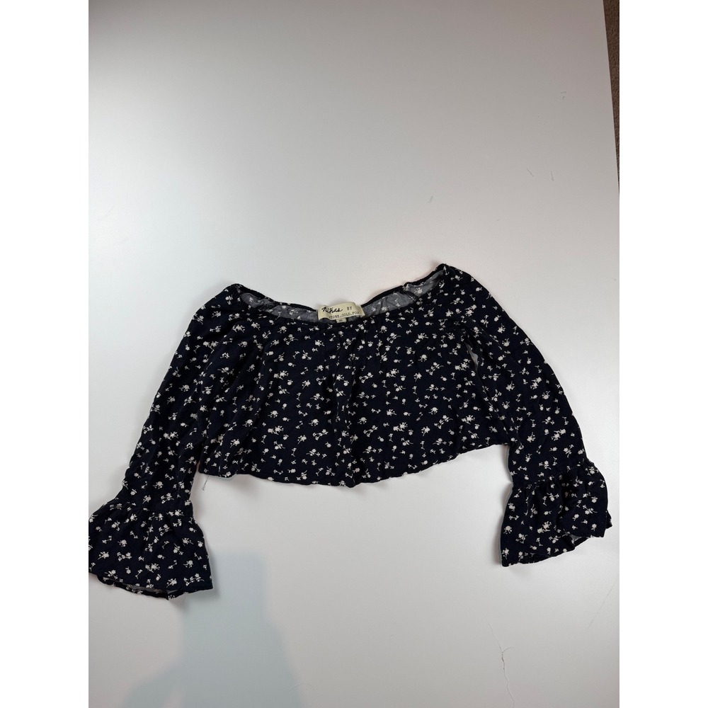 Ninas by Stone Cold Fox Navy Blue Floral Bell Sleeve‎ Crop Top XS Womens